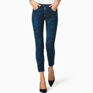 Ramy Brook Blue Black Leopard Print Kate Mid Rise Skinny Moto Zipper Jeans 26
